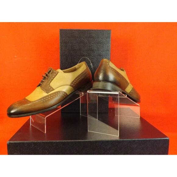 NIB PRADA 2EF020 BURNISHED BROWN TAN LEATHER BROGUE OXFORDS TREES SET 10 main image 9